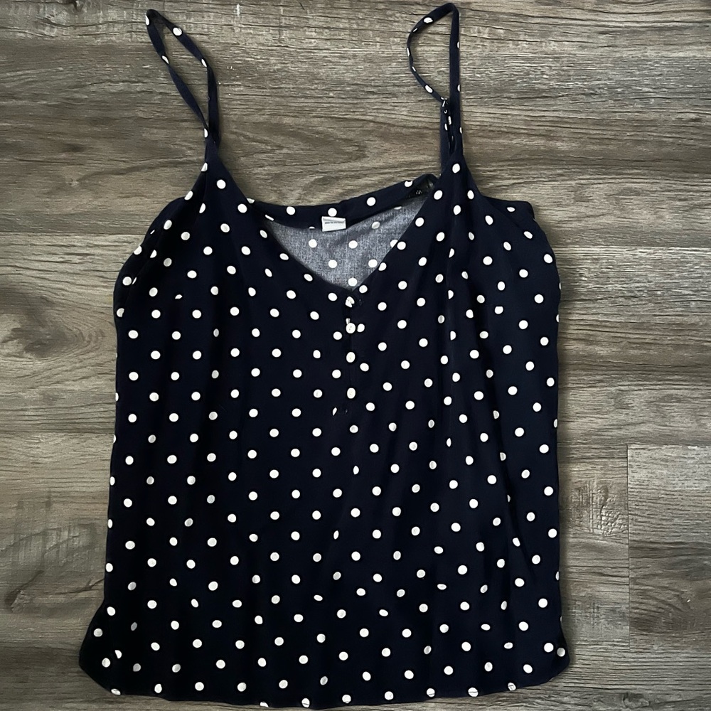 Blue and white polkadot tank top
